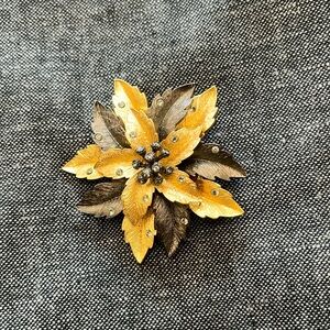 Joan Rivers Gunmetal Grey and Goldtone Crystal Acorn Leaves Brooch